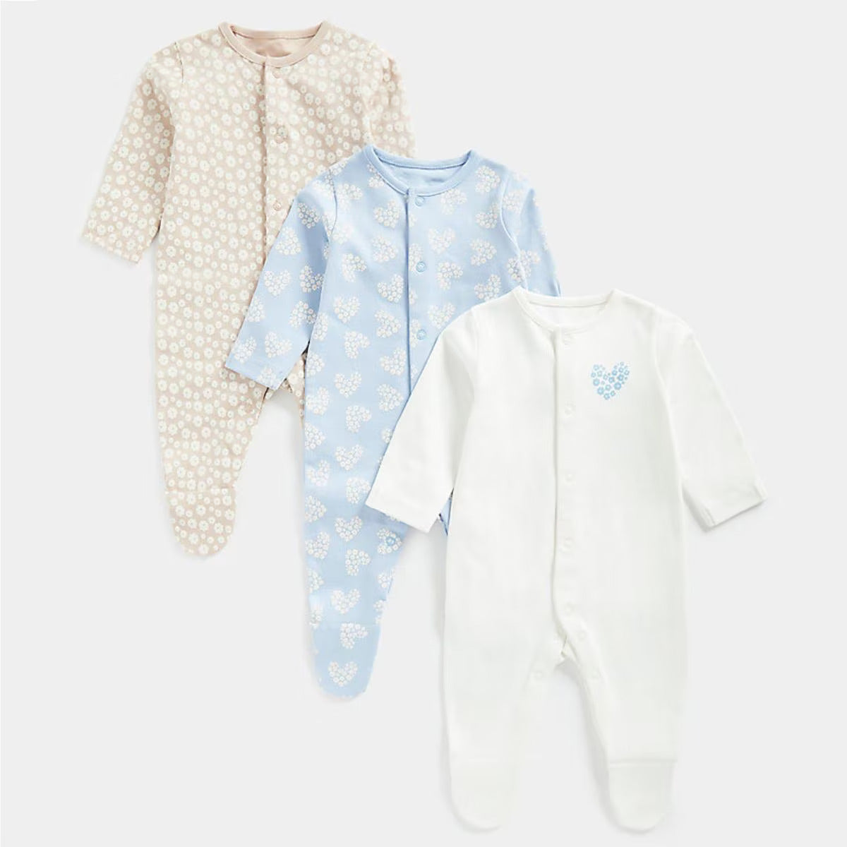 Baby Girl Floral Heart Baby Sleepsuits Pack - Main Image