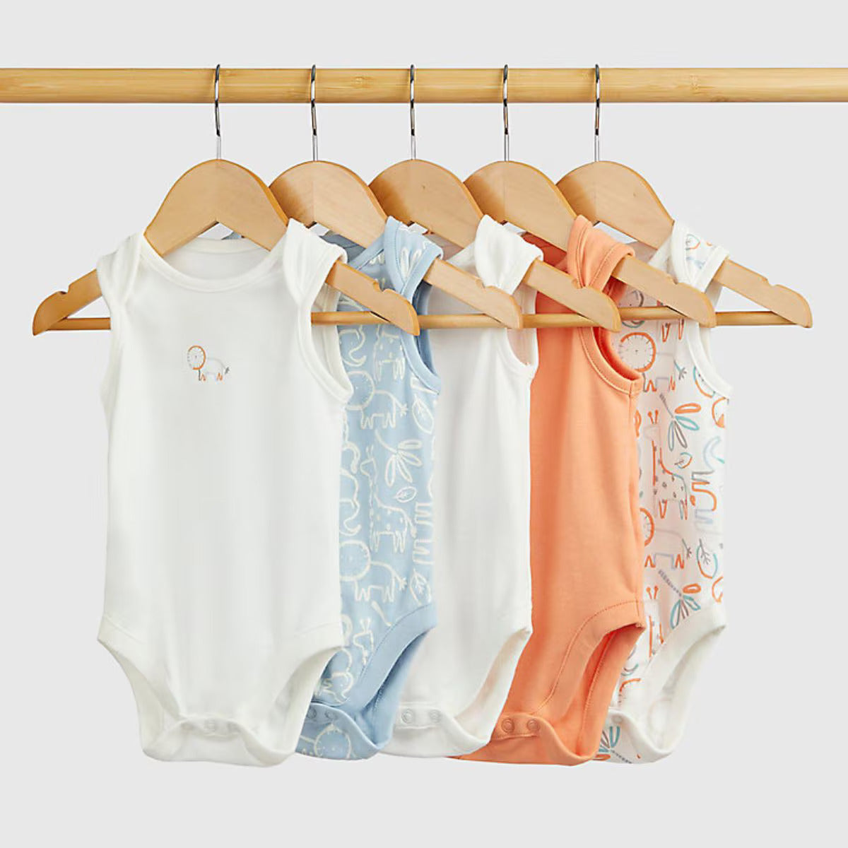 Baby Boy Safari Sleeveless Bodysuits - 5 Pack