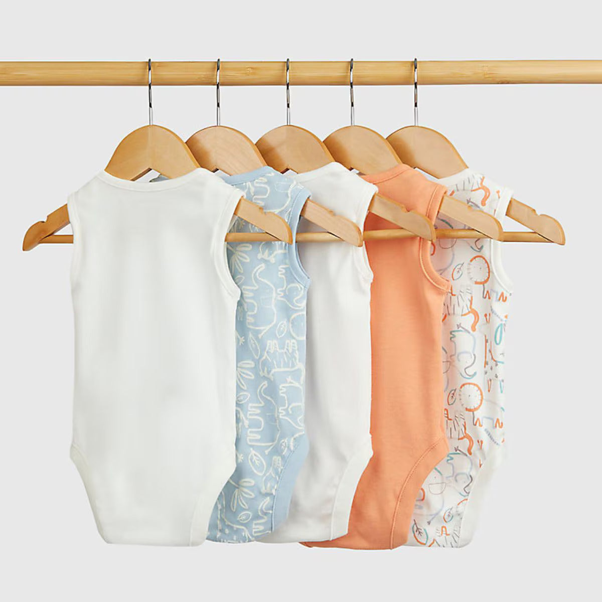 Baby Boy Safari Sleeveless Bodysuits - 5 Pack