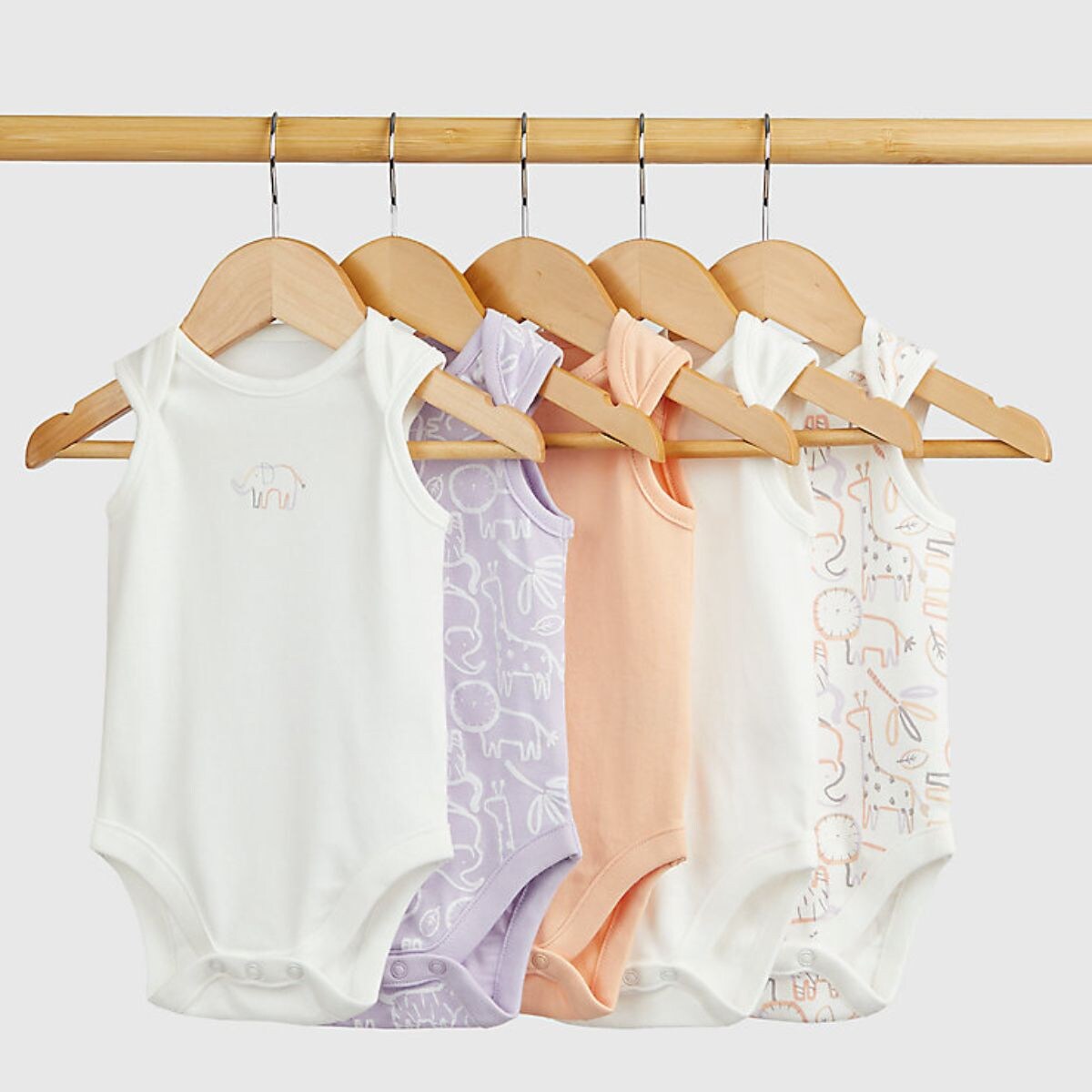 Baby Girl Safari Sleeveless Bodysuits - 5 Pack