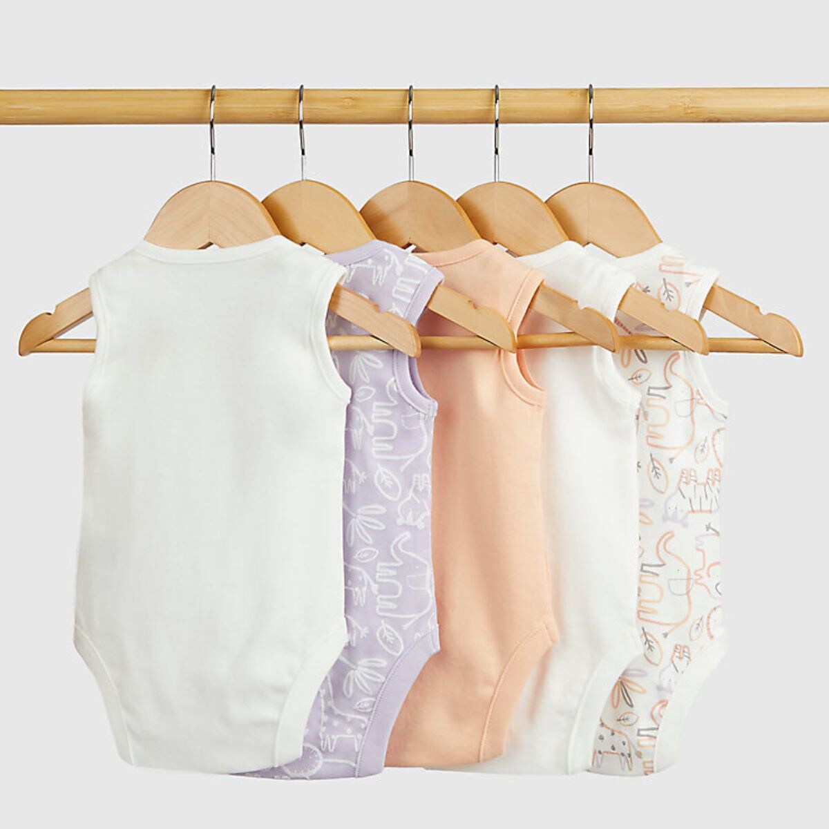 Baby Girl Safari Sleeveless Bodysuits - 5 Pack
