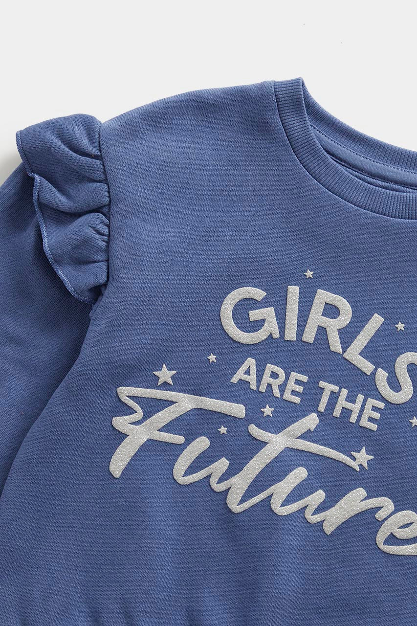 Blue Future Frill-Sleeve Sweat Top