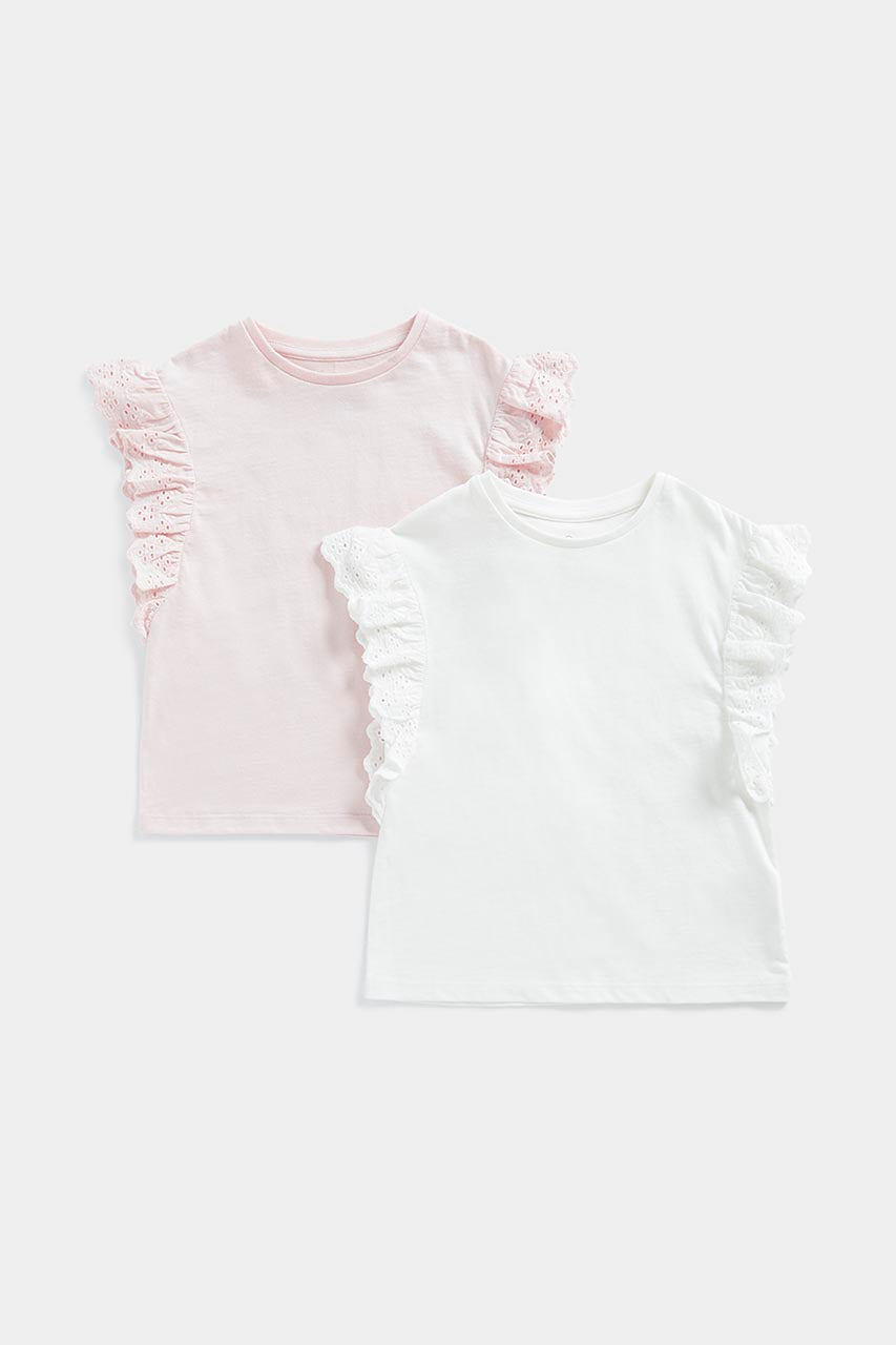 Pink And White Broderie T-Shirts - 2 Pack