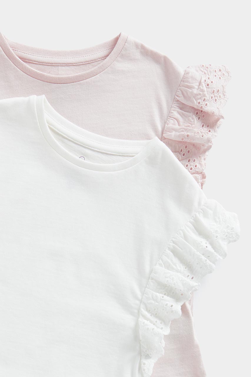 Pink And White Broderie T-Shirts - 2 Pack