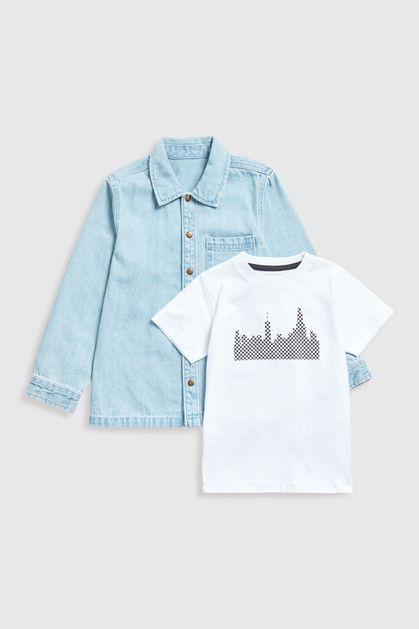 Denim Shirt and T-Shirt Set