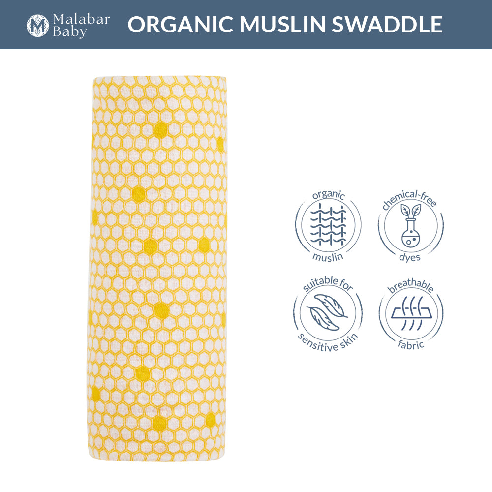 Malabar Baby Organic Muslin Single Swaddle - Hive