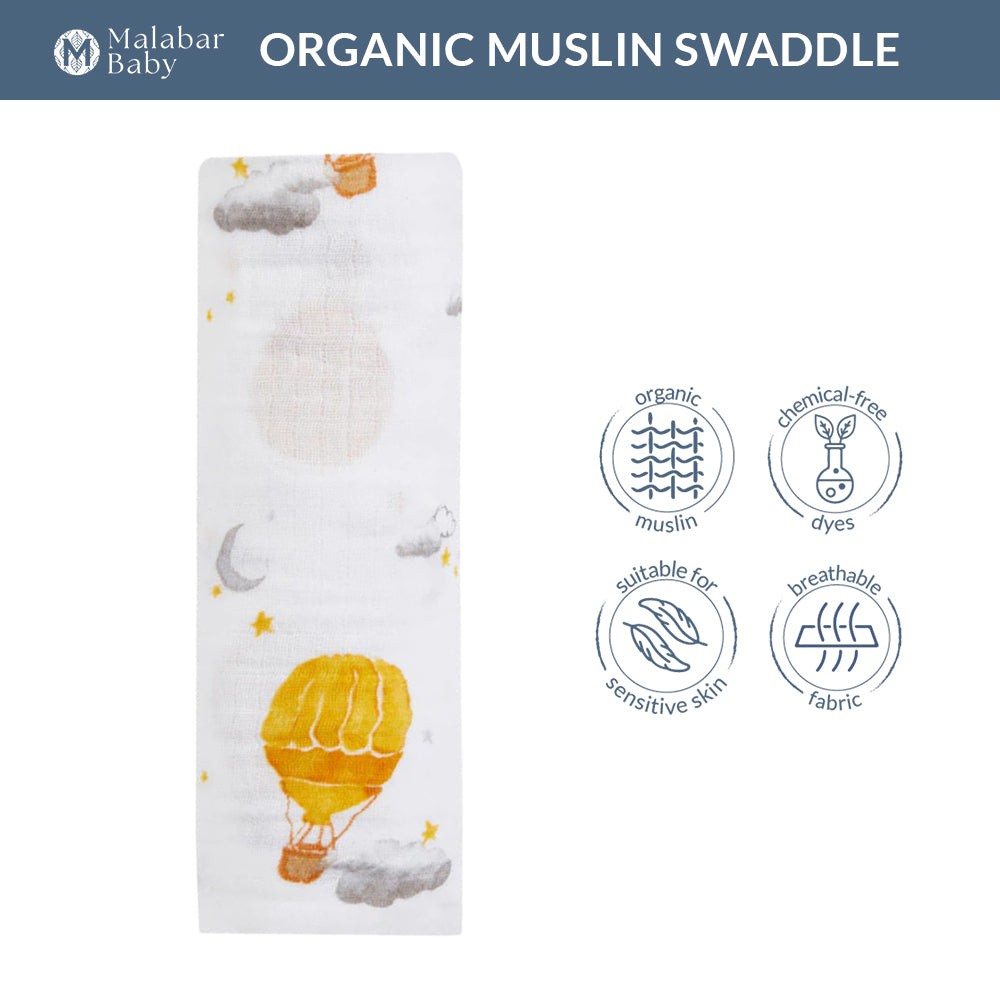 Malabar Baby Organic Muslin Single Swaddle - Hot Air Balloon