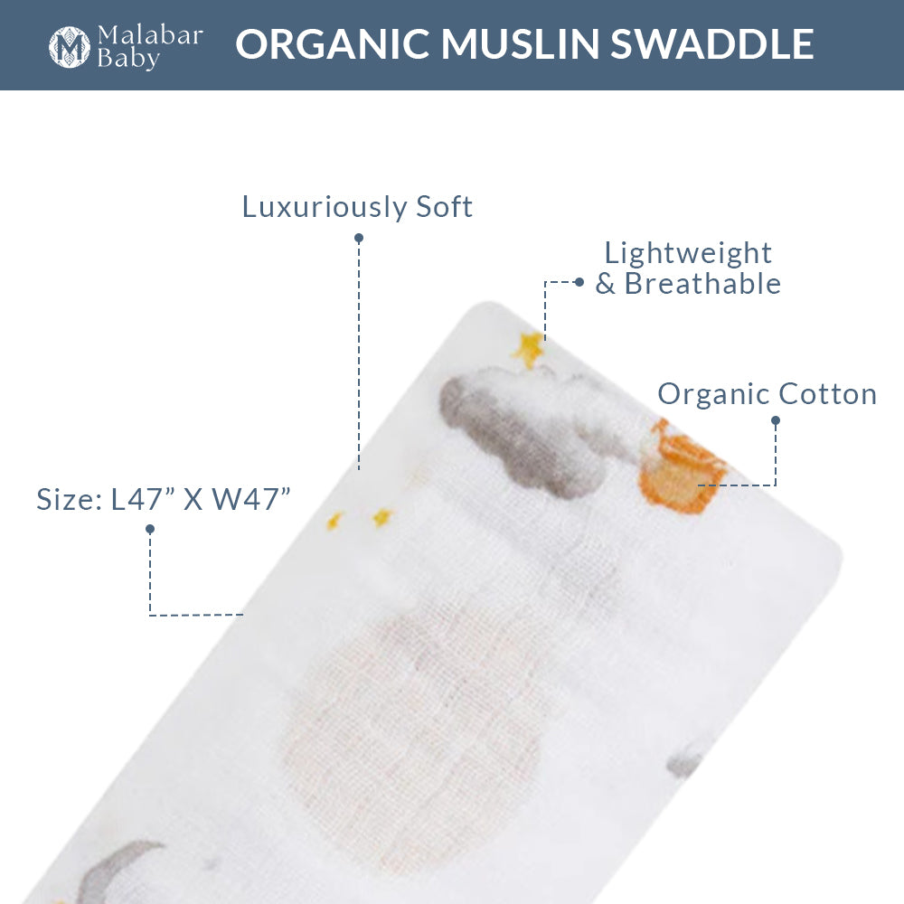 Malabar Baby Organic Muslin Single Swaddle - Hot Air Balloon