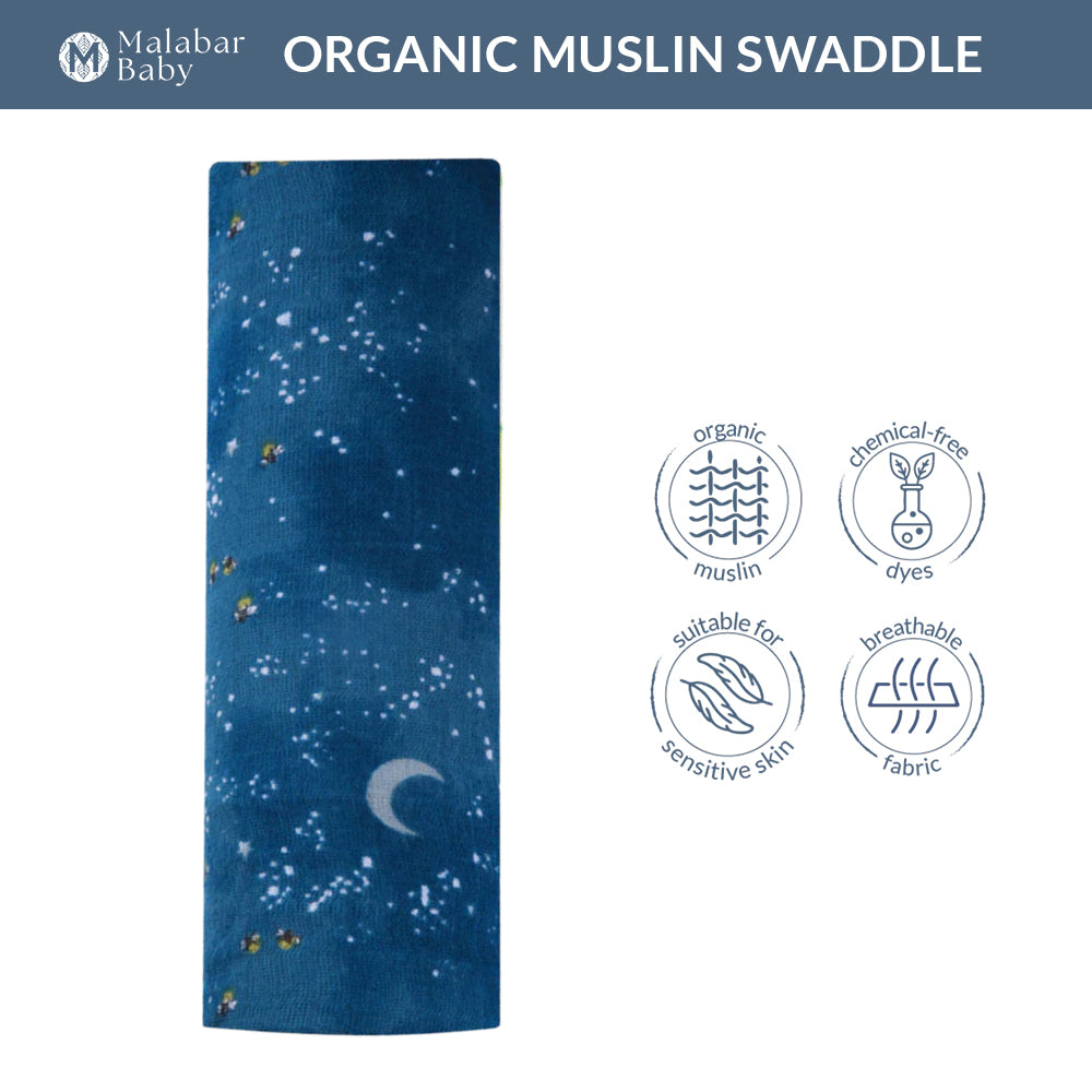 Malabar Baby Organic Muslin Single Swaddle - Starry Night