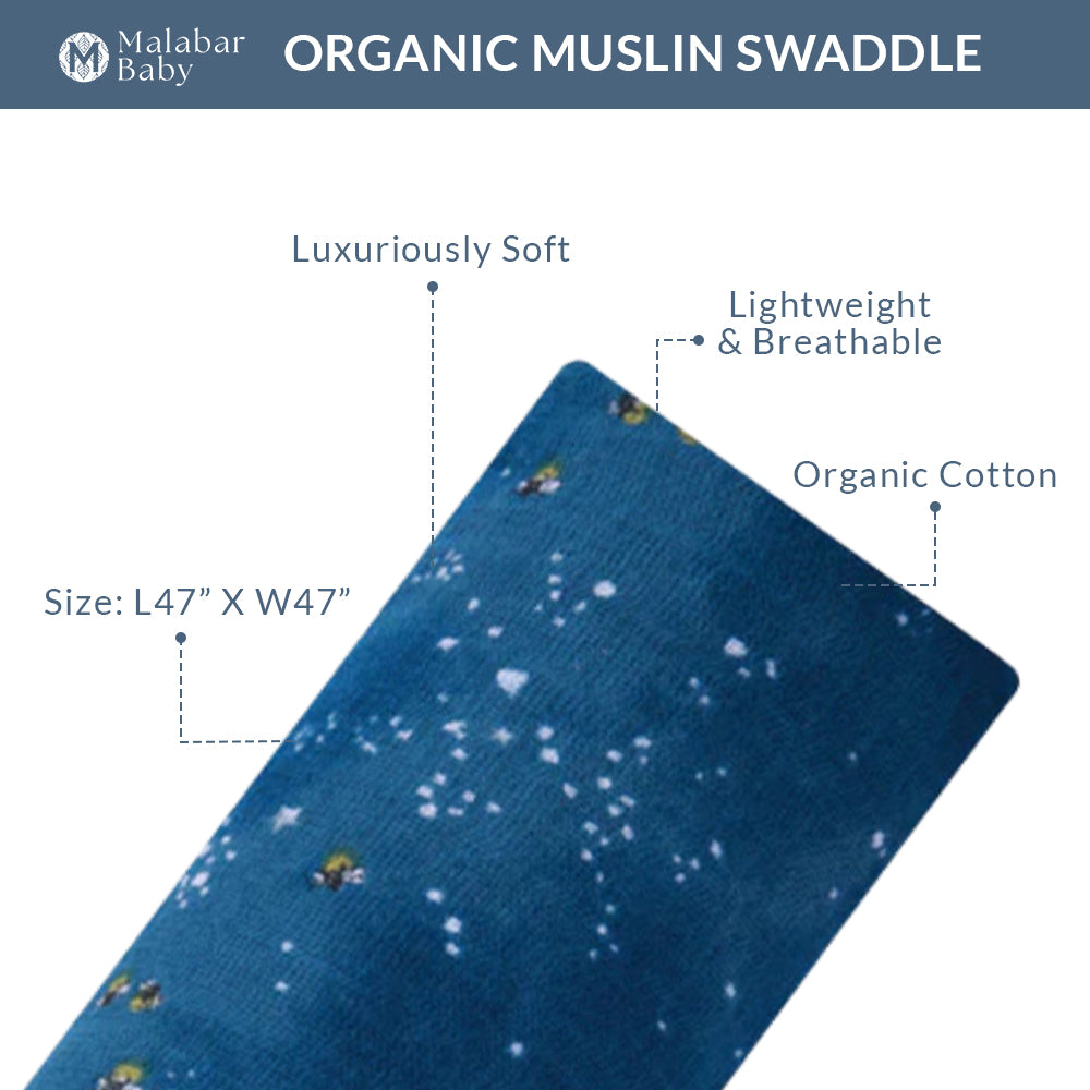 Malabar Baby Organic Muslin Single Swaddle - Starry Night