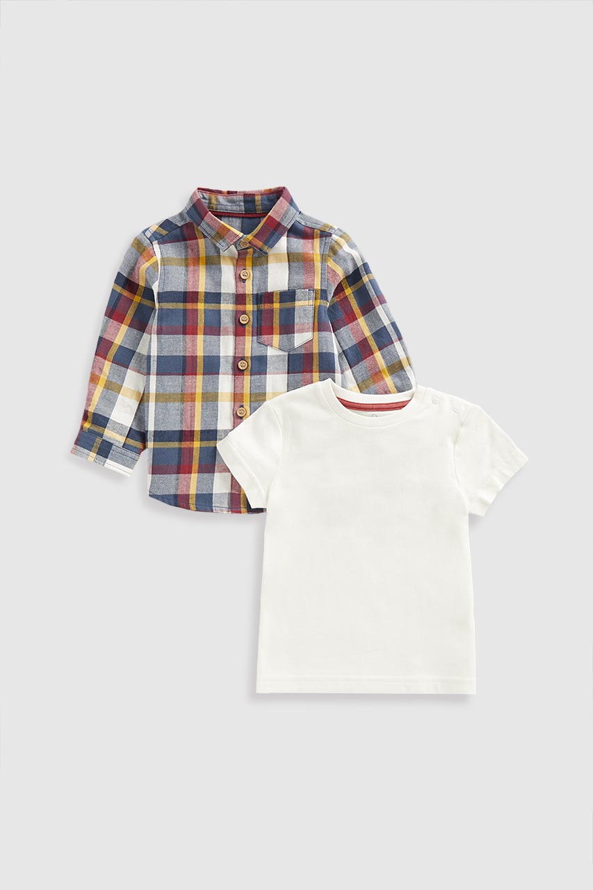 Checked Shirt and T-Shirt Set