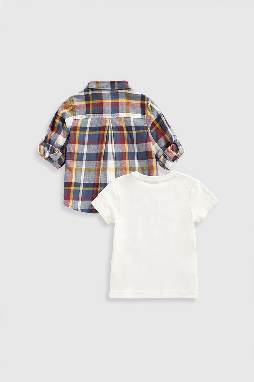 Checked Shirt and T-Shirt Set