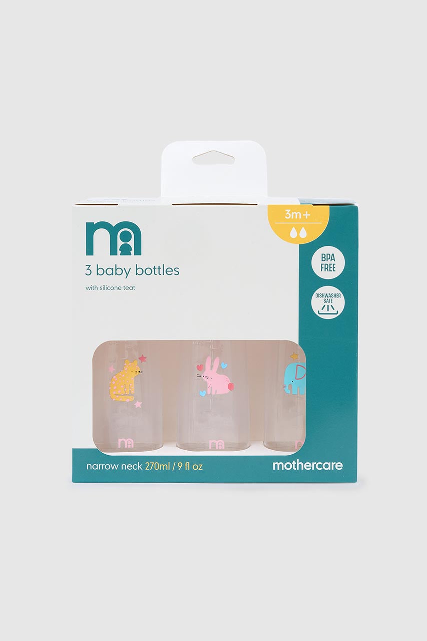 Mothercare Narrow Neck Bottles, Pink Animal 3-pack