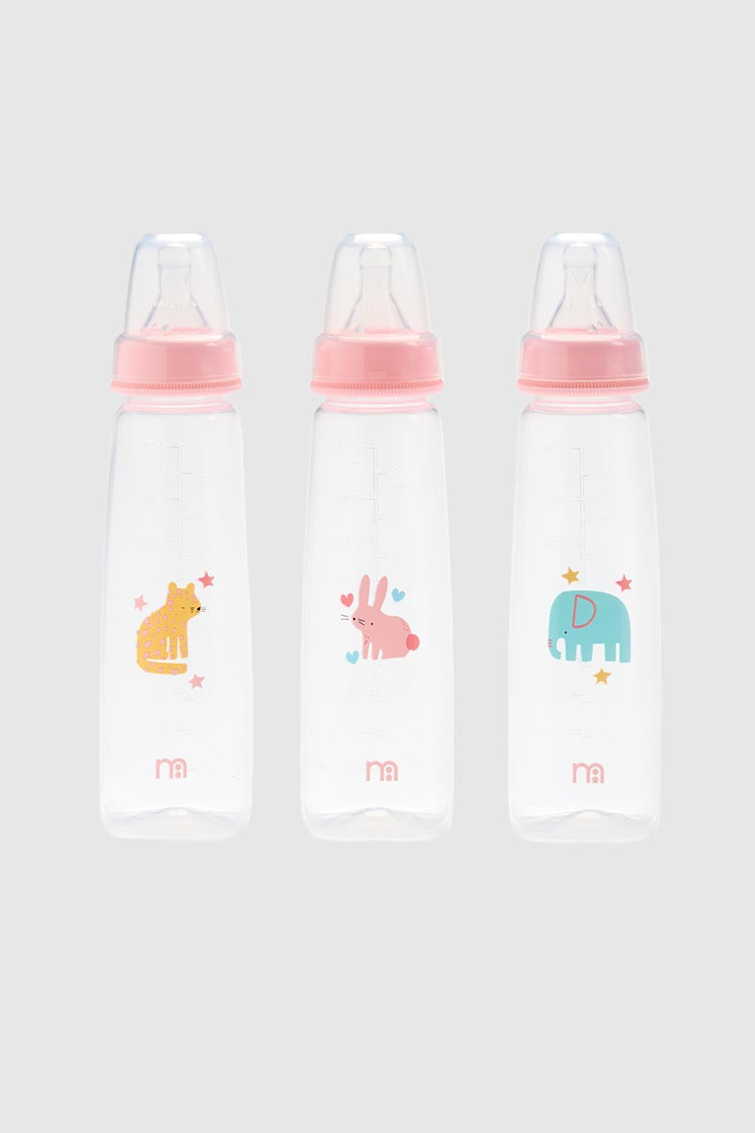 Mothercare Narrow Neck Bottles, Pink Animal 3-pack