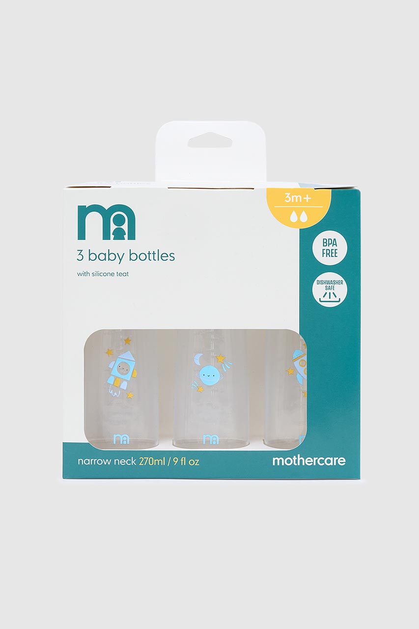 Mothercare Narrow Neck Bottles, Blue Rocket 3-pack