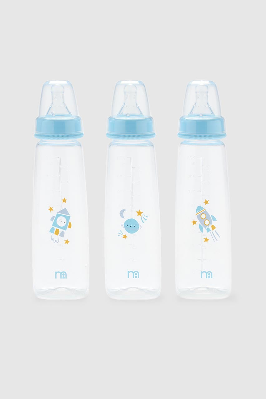 Mothercare Narrow Neck Bottles, Blue Rocket 3-pack