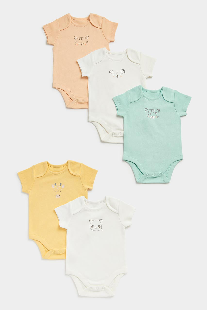 Fun Faces Short-Sleeved Baby Bodysuits - 5 Pack