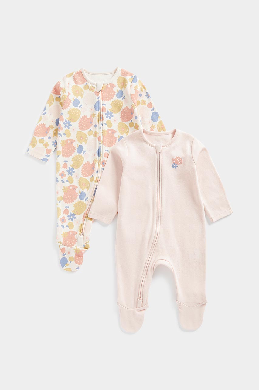 Hedgehog Zip-Up Baby Sleepsuits - 2 Pack