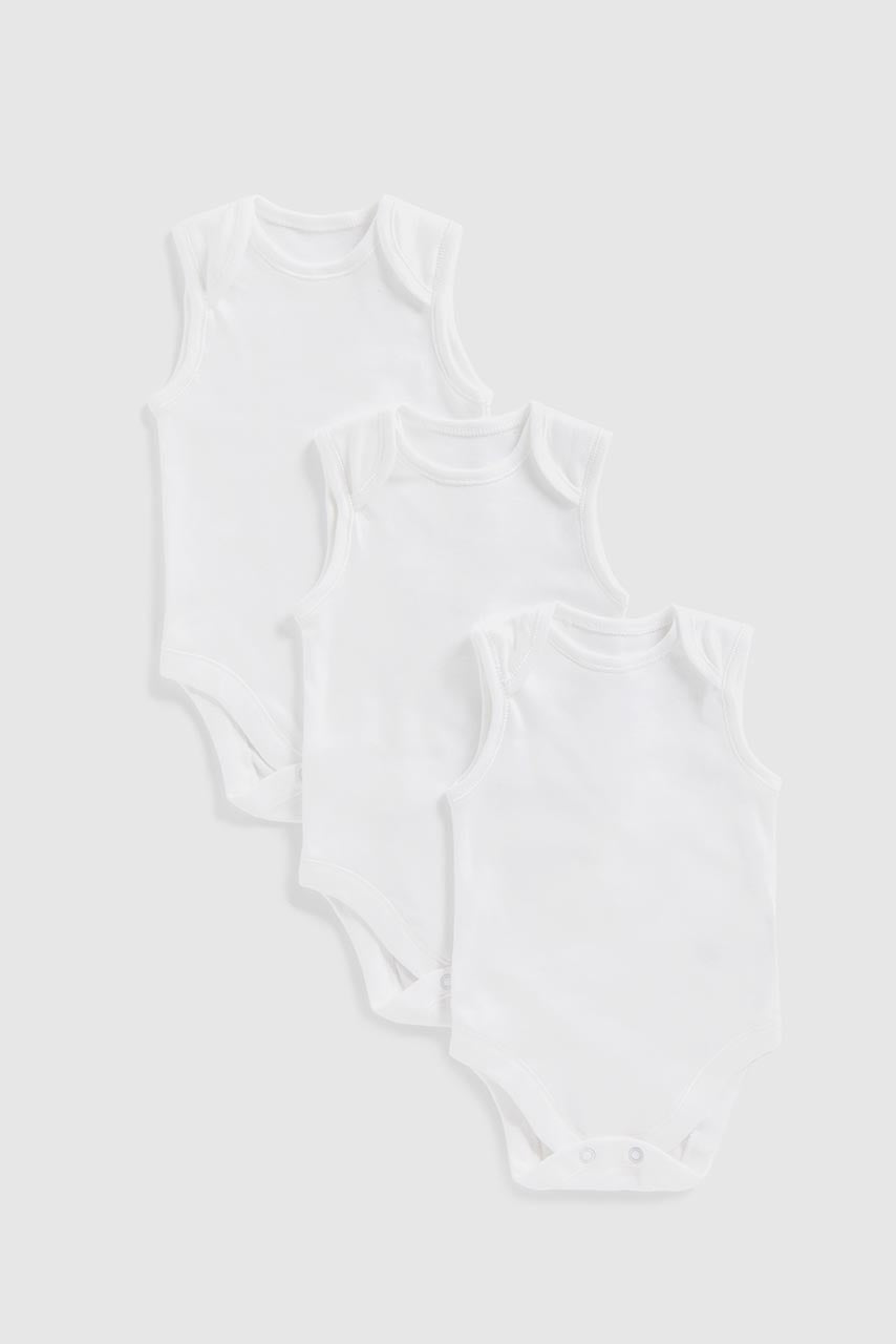 White Sleeveless Bodysuits - 3 Pack