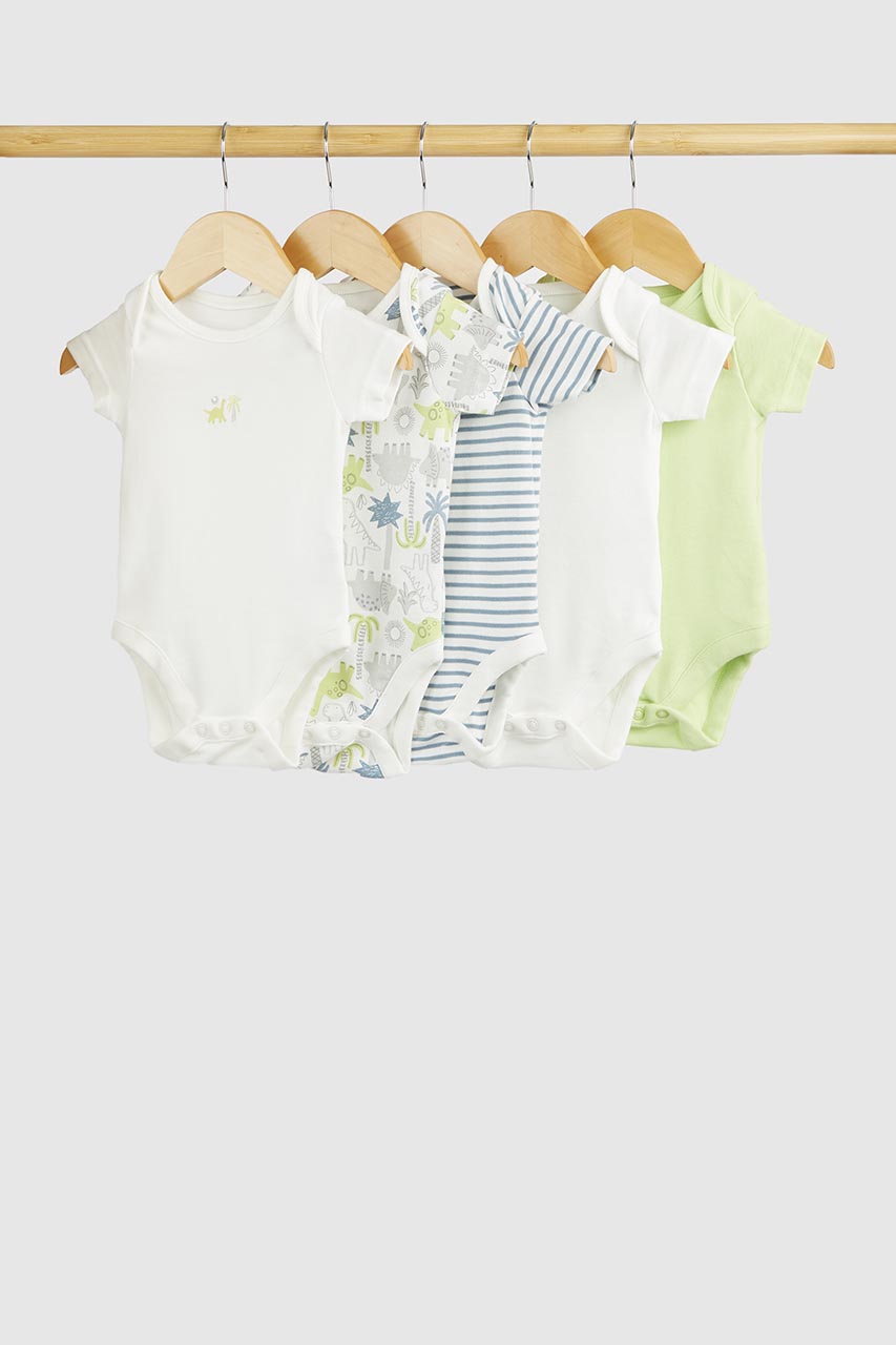 Dinosaur Short-Sleeved Baby Bodysuits - 5 Pack