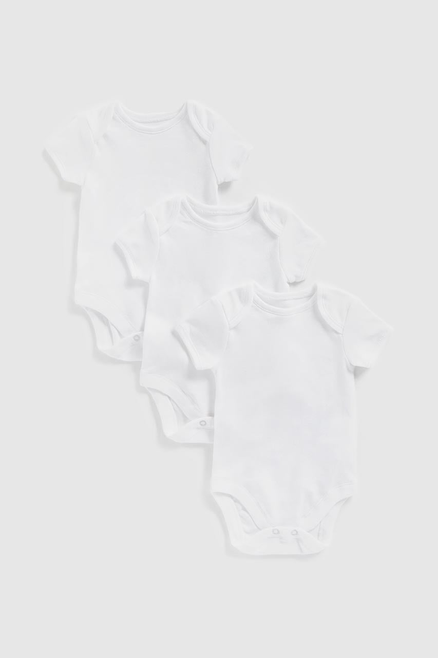White Short-Sleeved Bodysuits - 3 Pack
