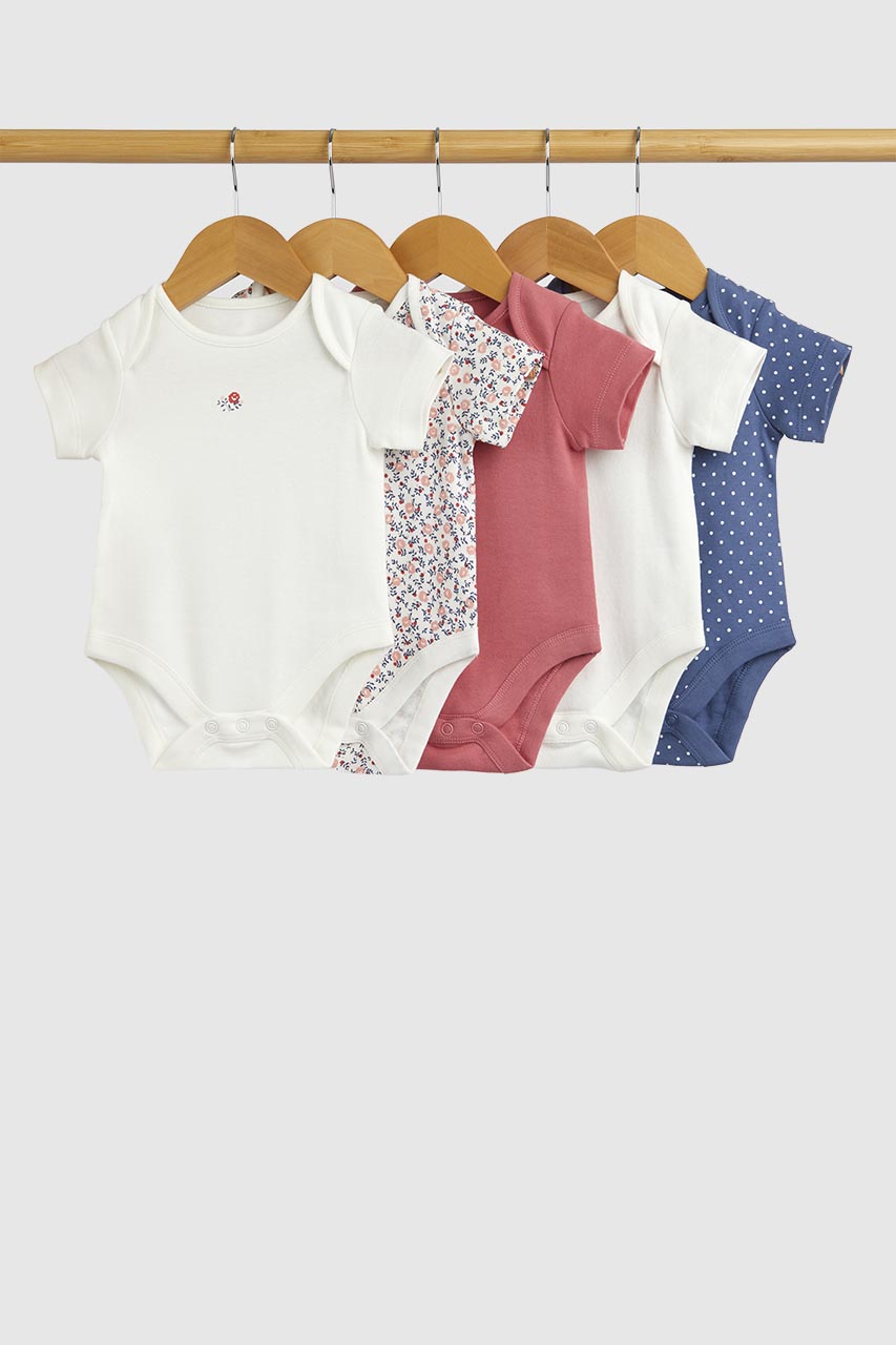 Ditsy Short-Sleeved Bodysuits - 5 Pack