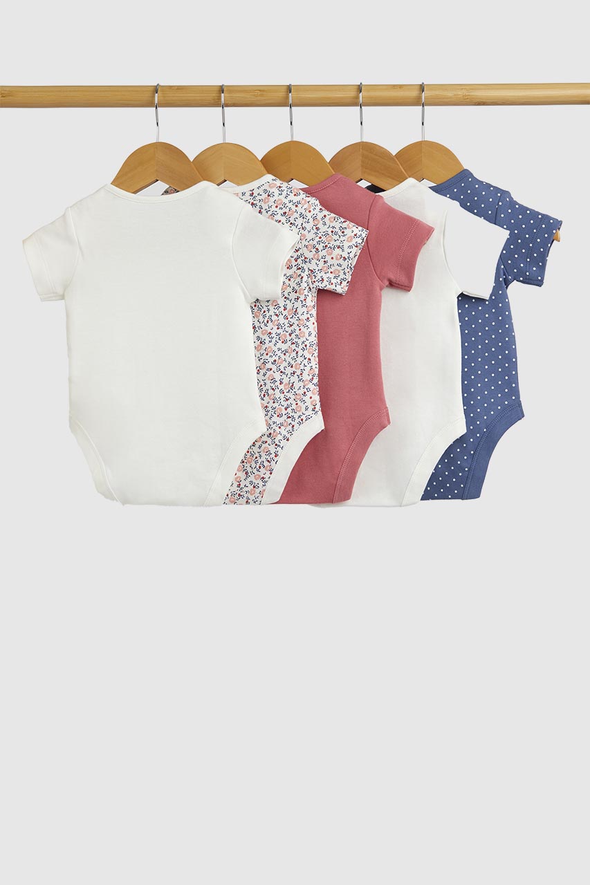 Ditsy Short-Sleeved Bodysuits - 5 Pack