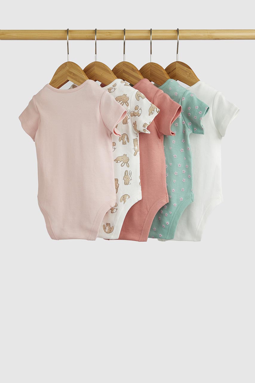 Bunny Short-Sleeved Bodysuits - 5 Pack