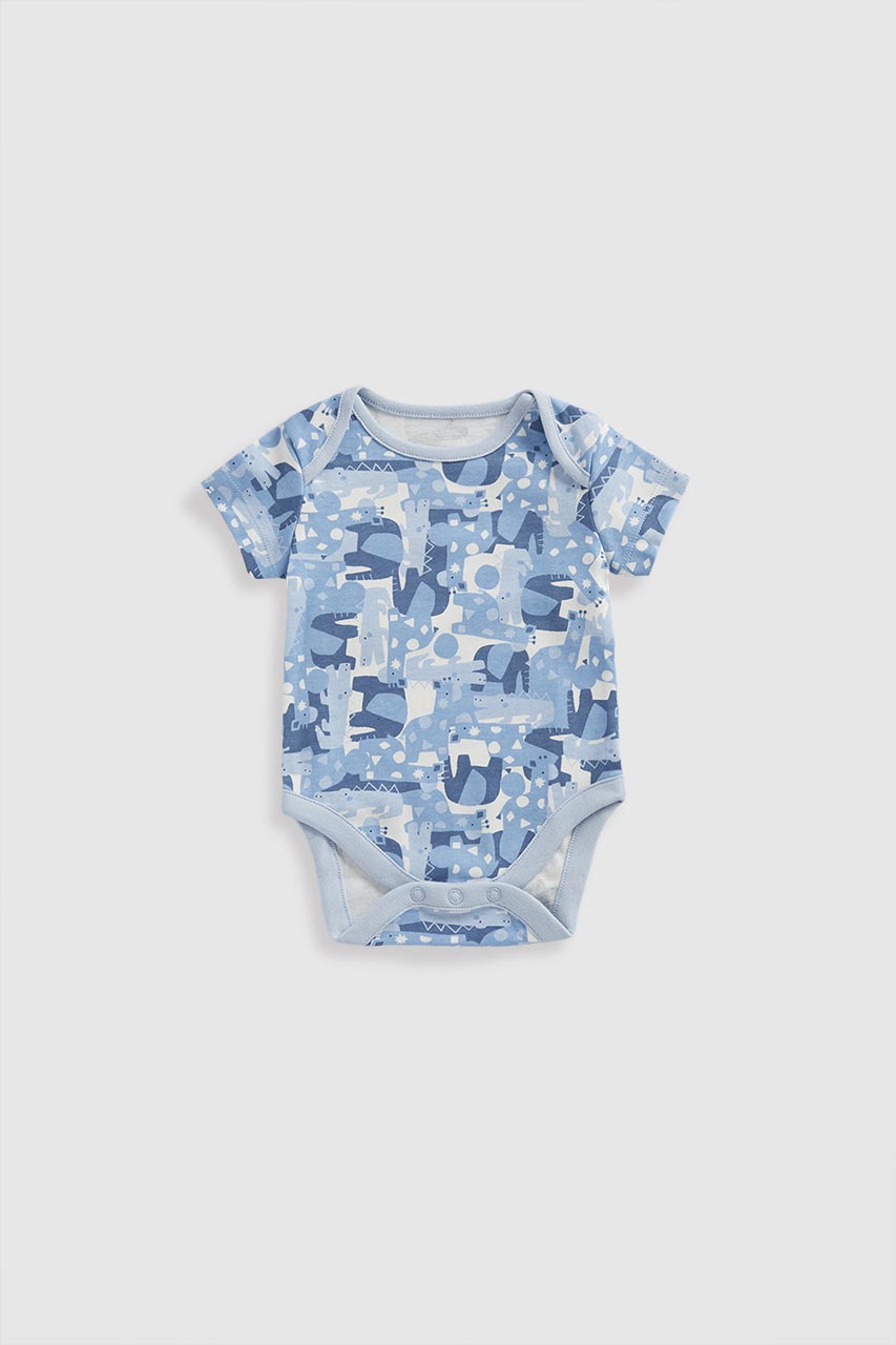 Blue Animal Short-Sleeved Bodysuits - 5 Pack