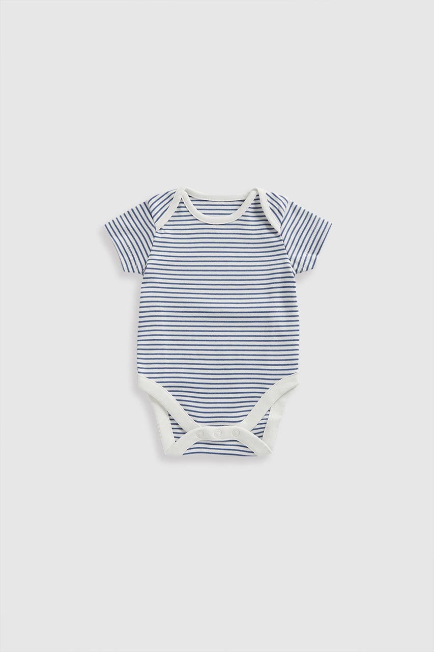 Blue Animal Short-Sleeved Bodysuits - 5 Pack