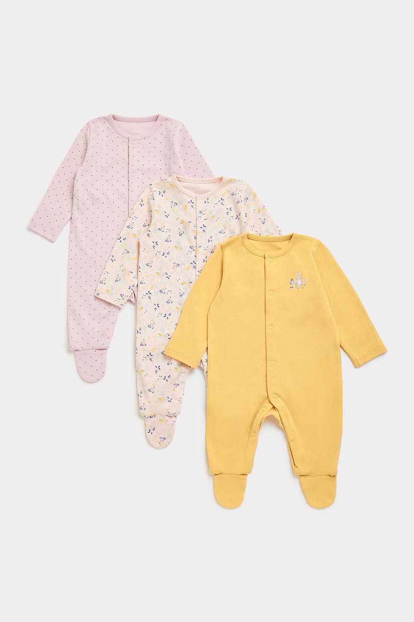 Acorn Bunny Baby Sleepsuits - 3 Pack