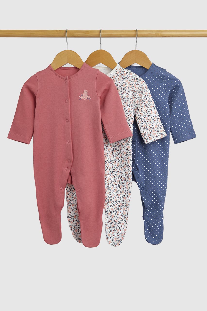 Ditsy Floral Baby Sleepsuits - 3 Pack