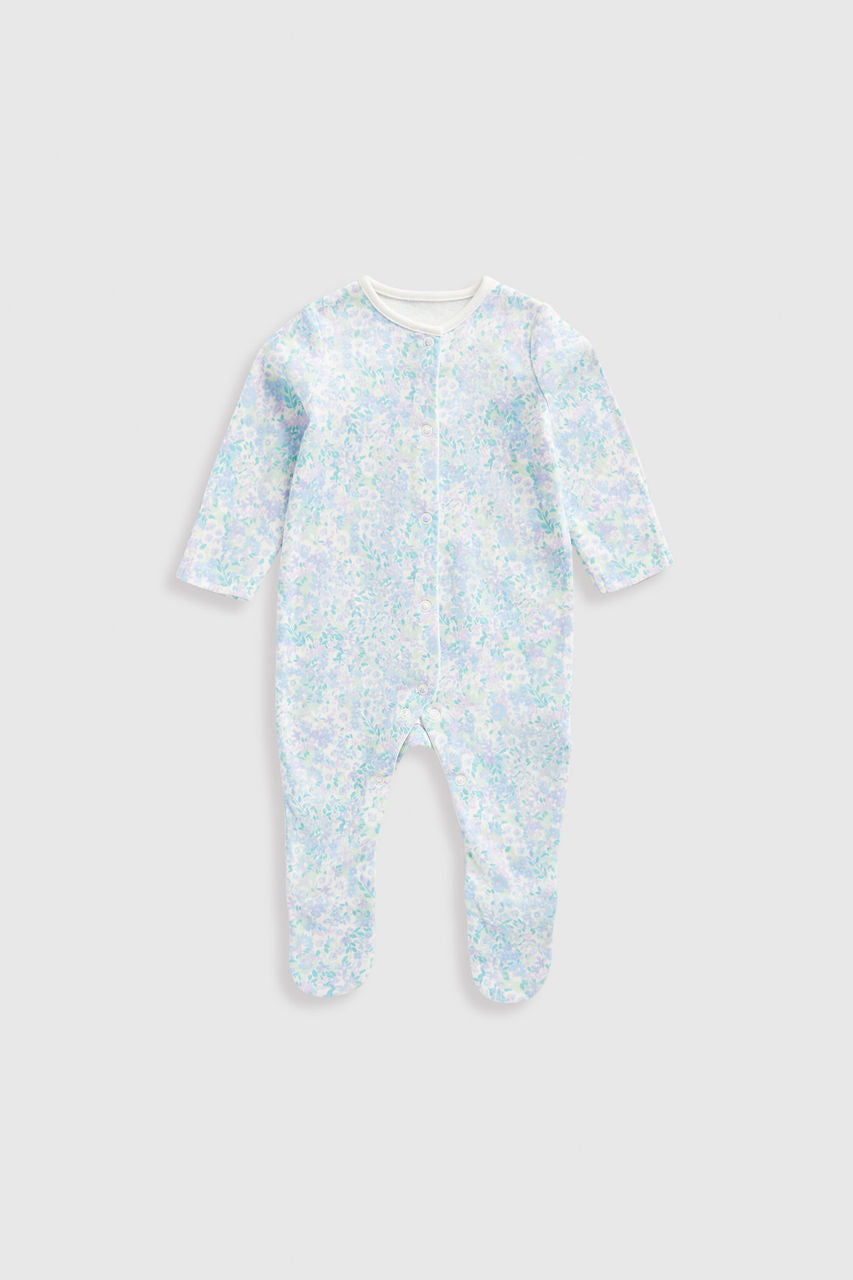 Blue Floral Baby Sleepsuits - 3 Pack