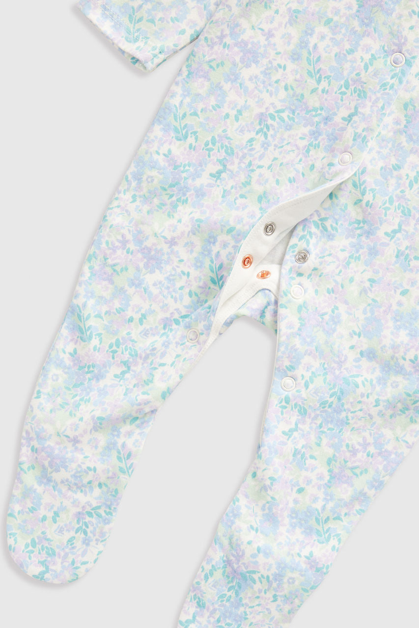 Blue Floral Baby Sleepsuits - 3 Pack