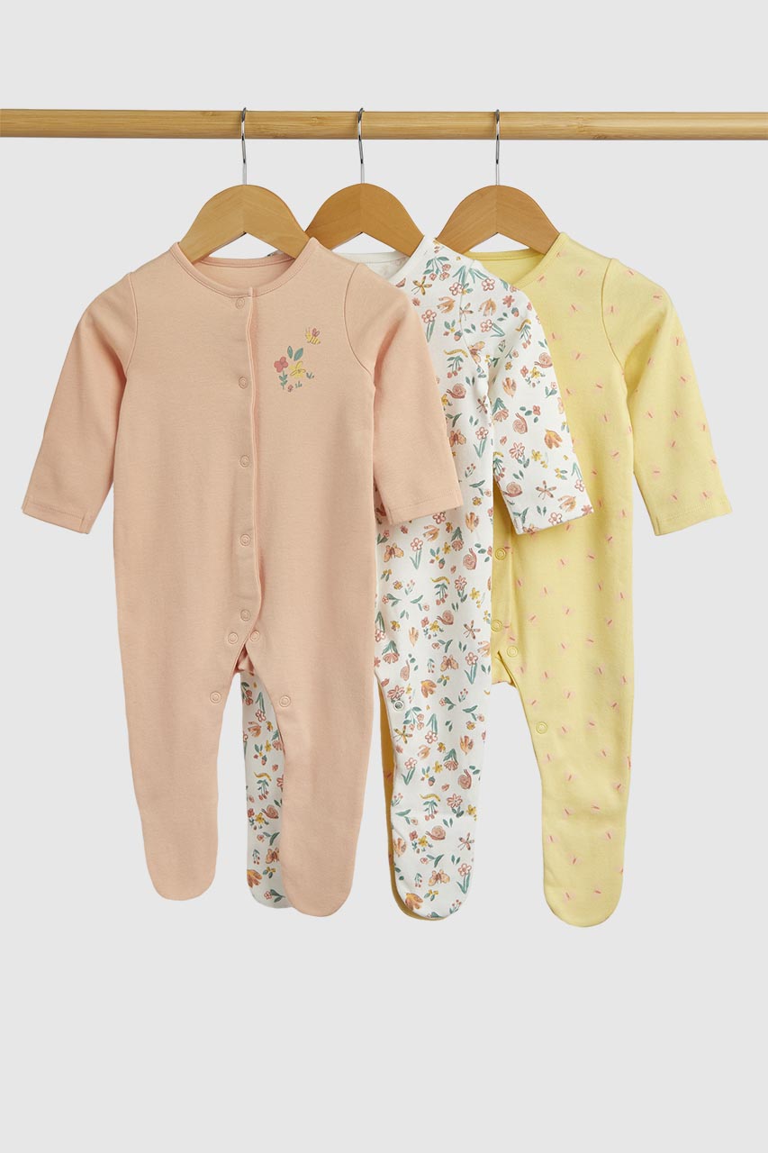 Floral Garden Baby Sleepsuits - 3 Pack