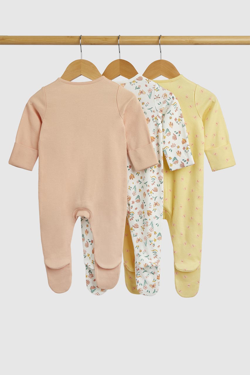 Floral Garden Baby Sleepsuits - 3 Pack