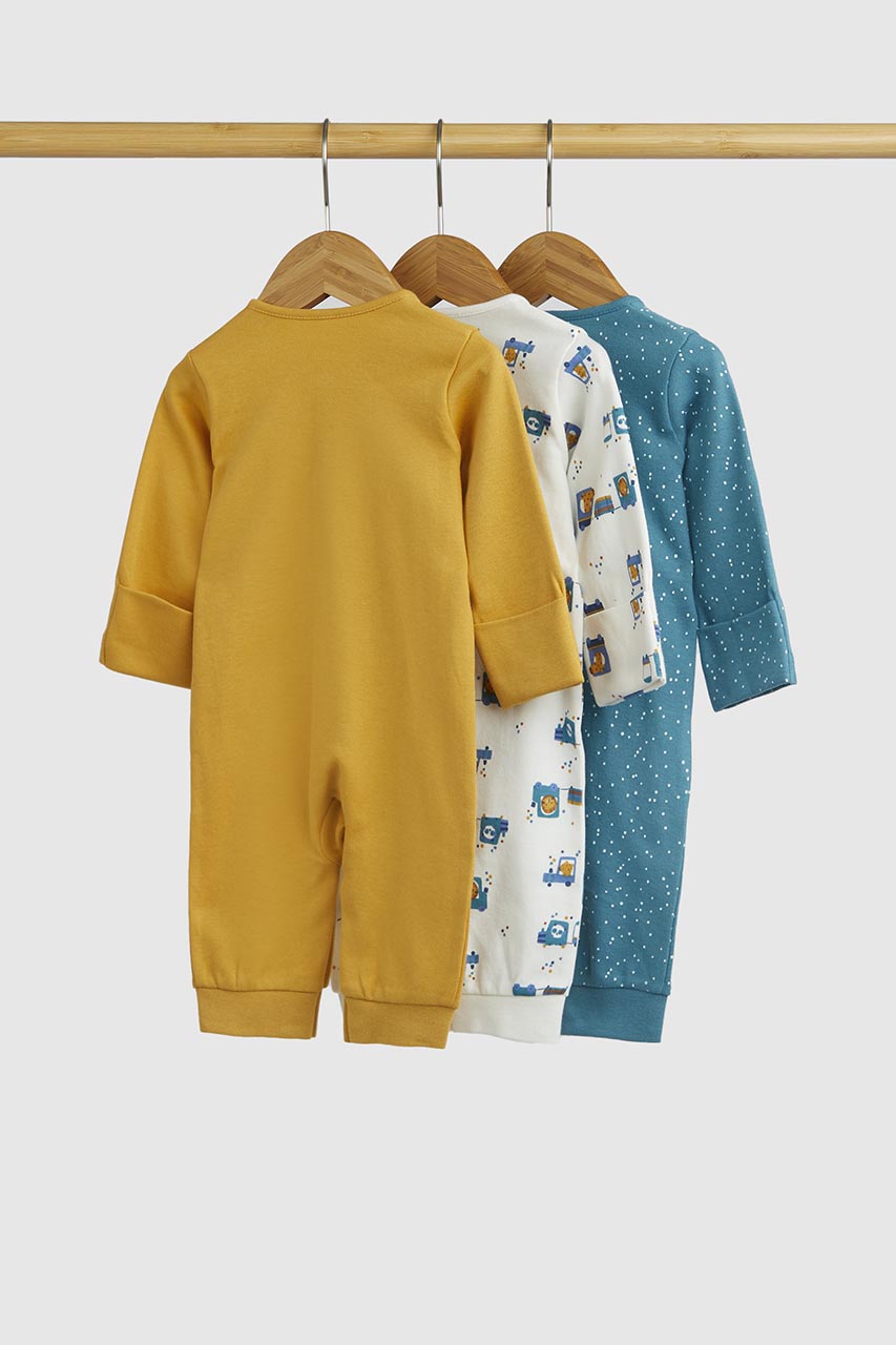 Animal Transport Footless Baby Sleepsuits - 3 Pack