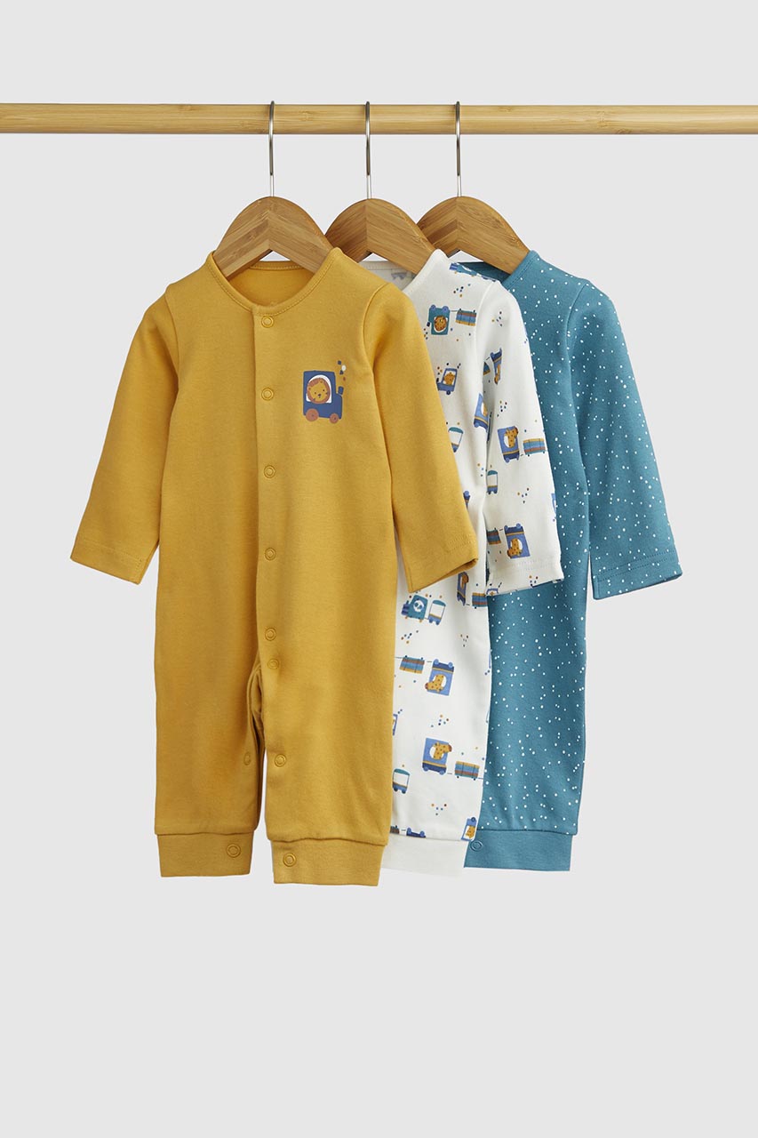 Animal Transport Footless Baby Sleepsuits - 3 Pack