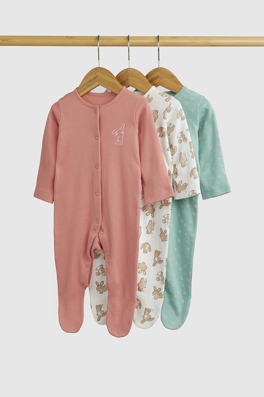 Bunny Baby Sleepsuits - 3 Pack