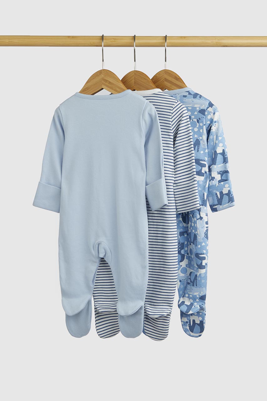 Blue Animal Baby Sleepsuits - 3 Pack