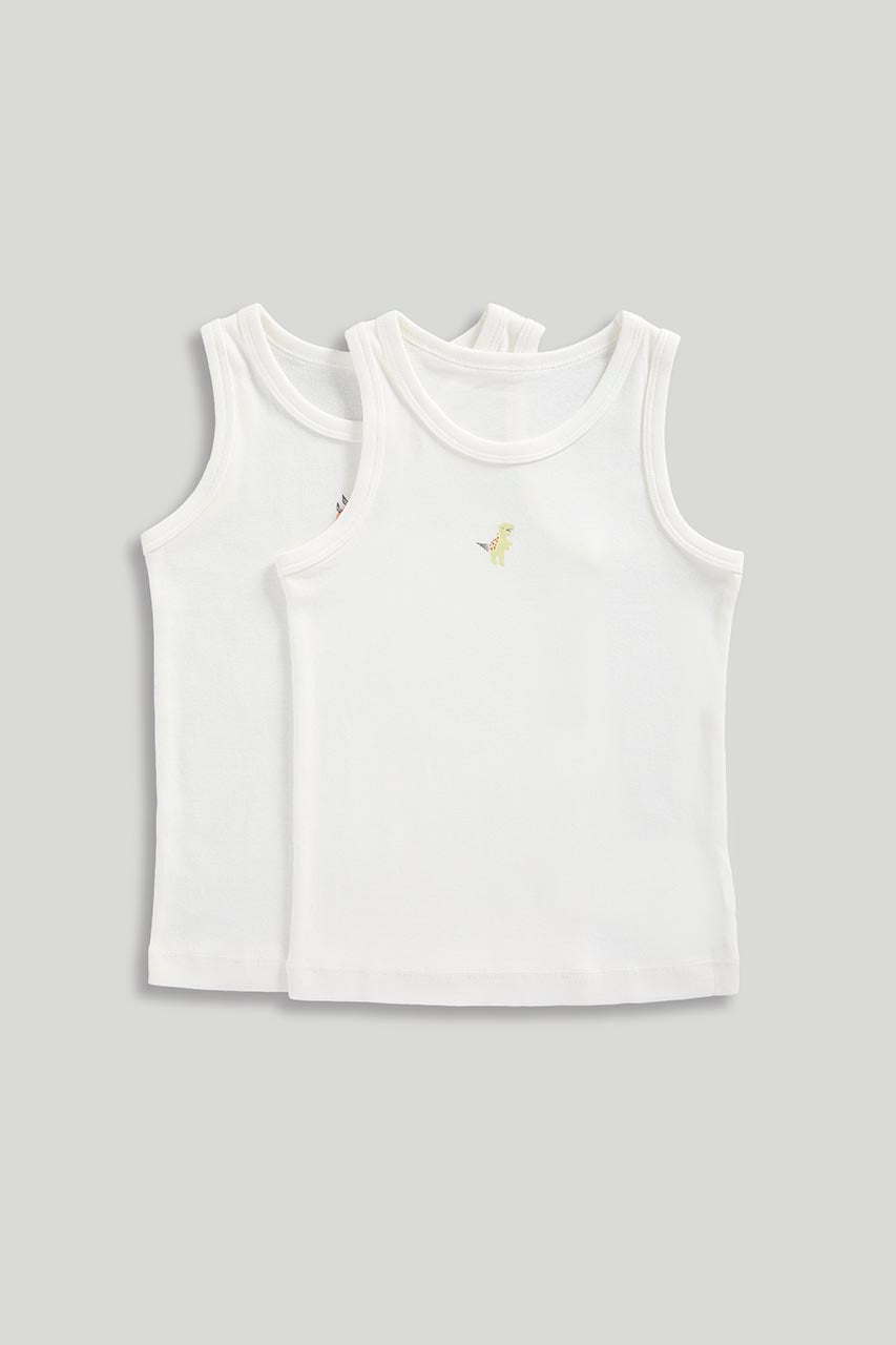 2 Pack White Dinosaur Sleeveless Vests
