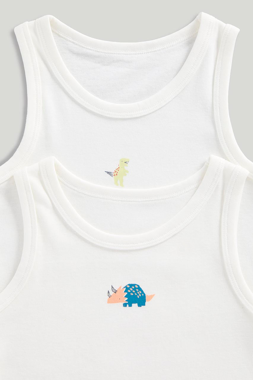 2 Pack White Dinosaur Sleeveless Vests