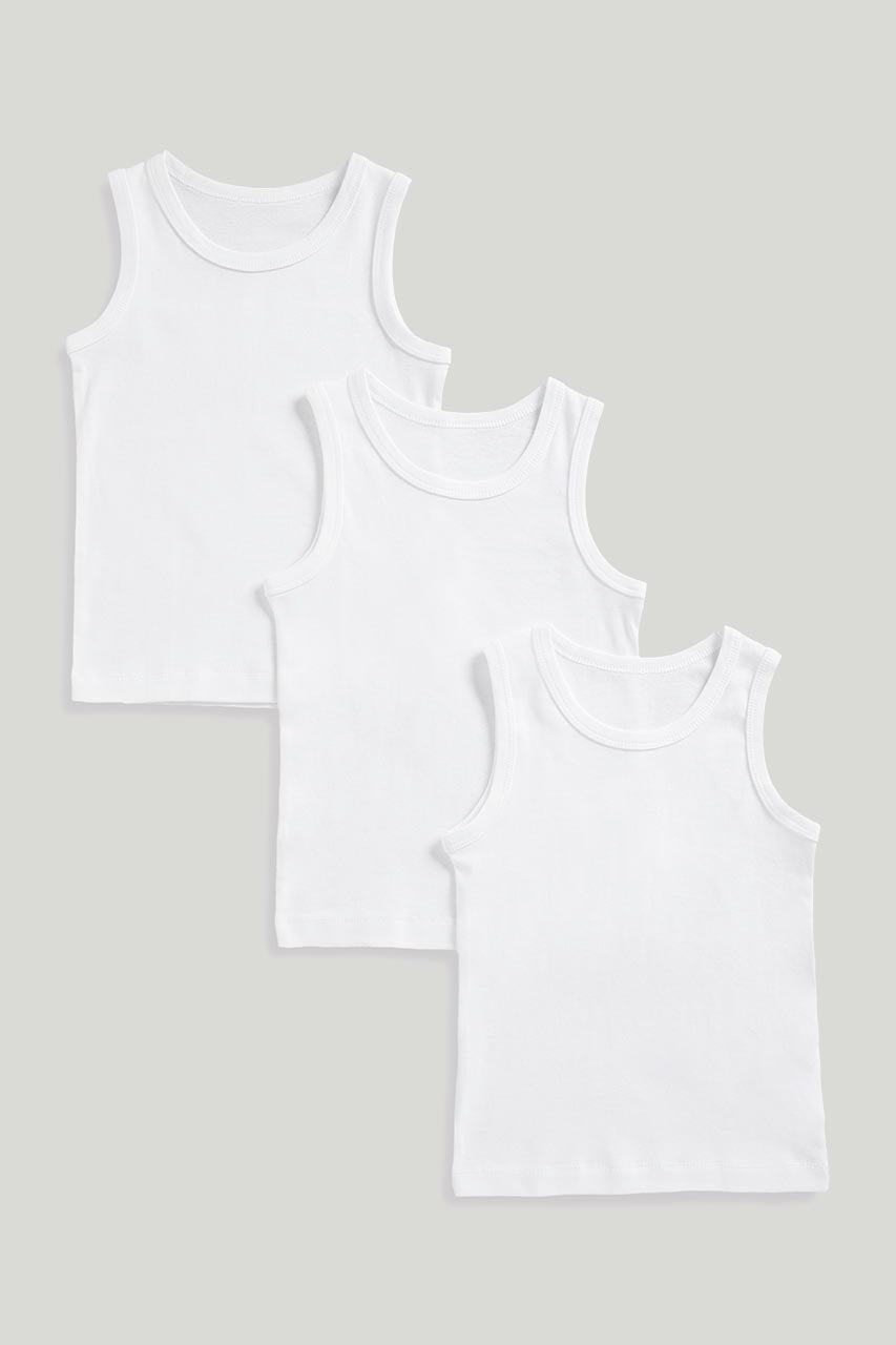 White Sleeveless Vests - 3 Pack