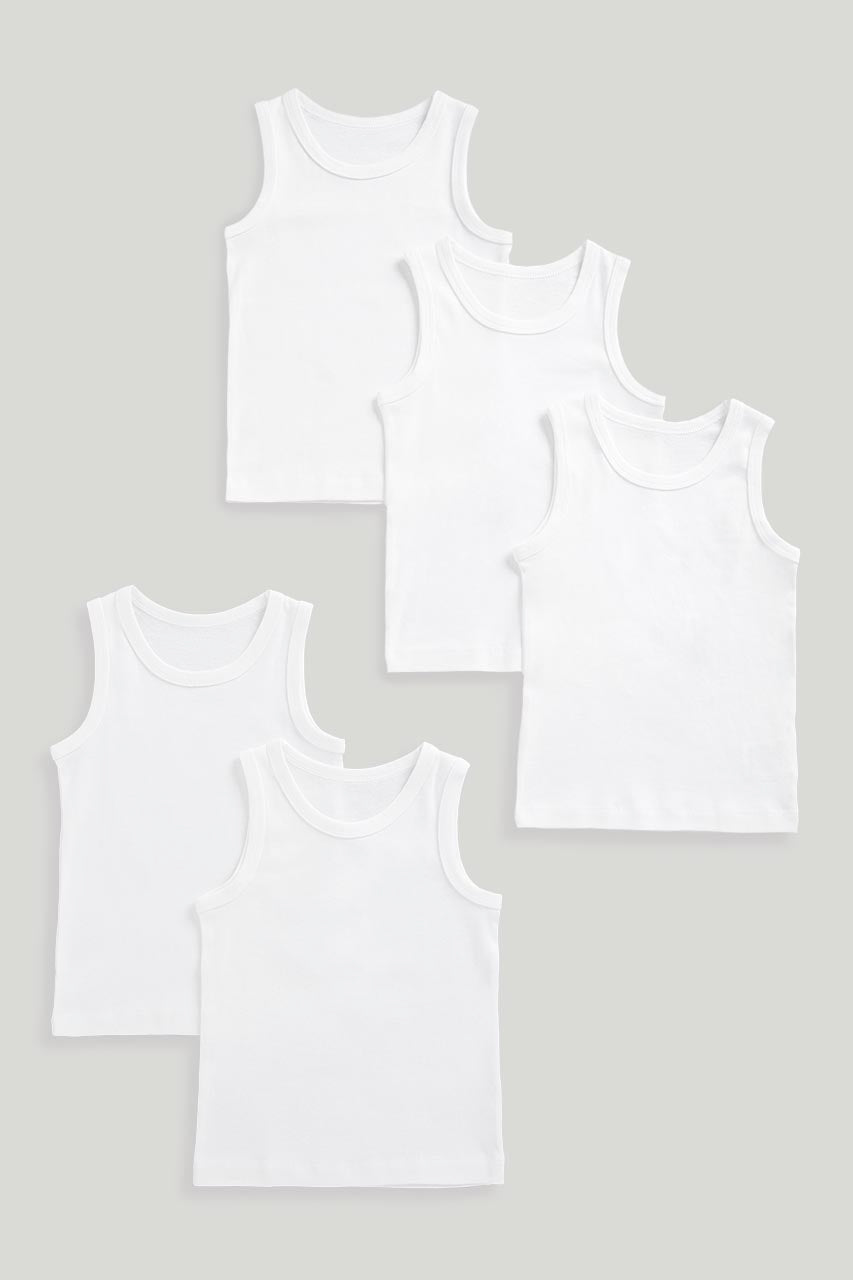 White Sleeveless Vests - 5 Pack