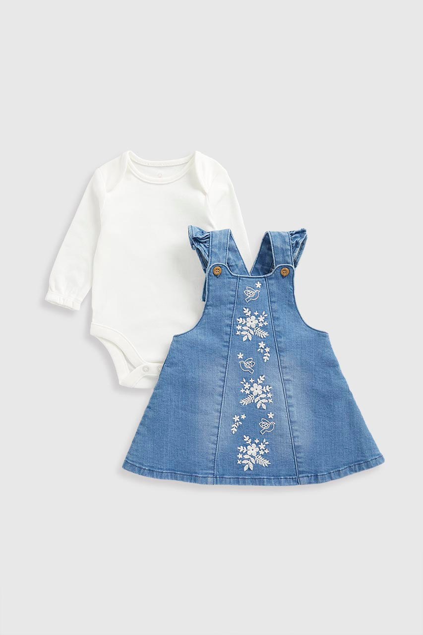 Denim Pinny Dress and Bodysuit Set