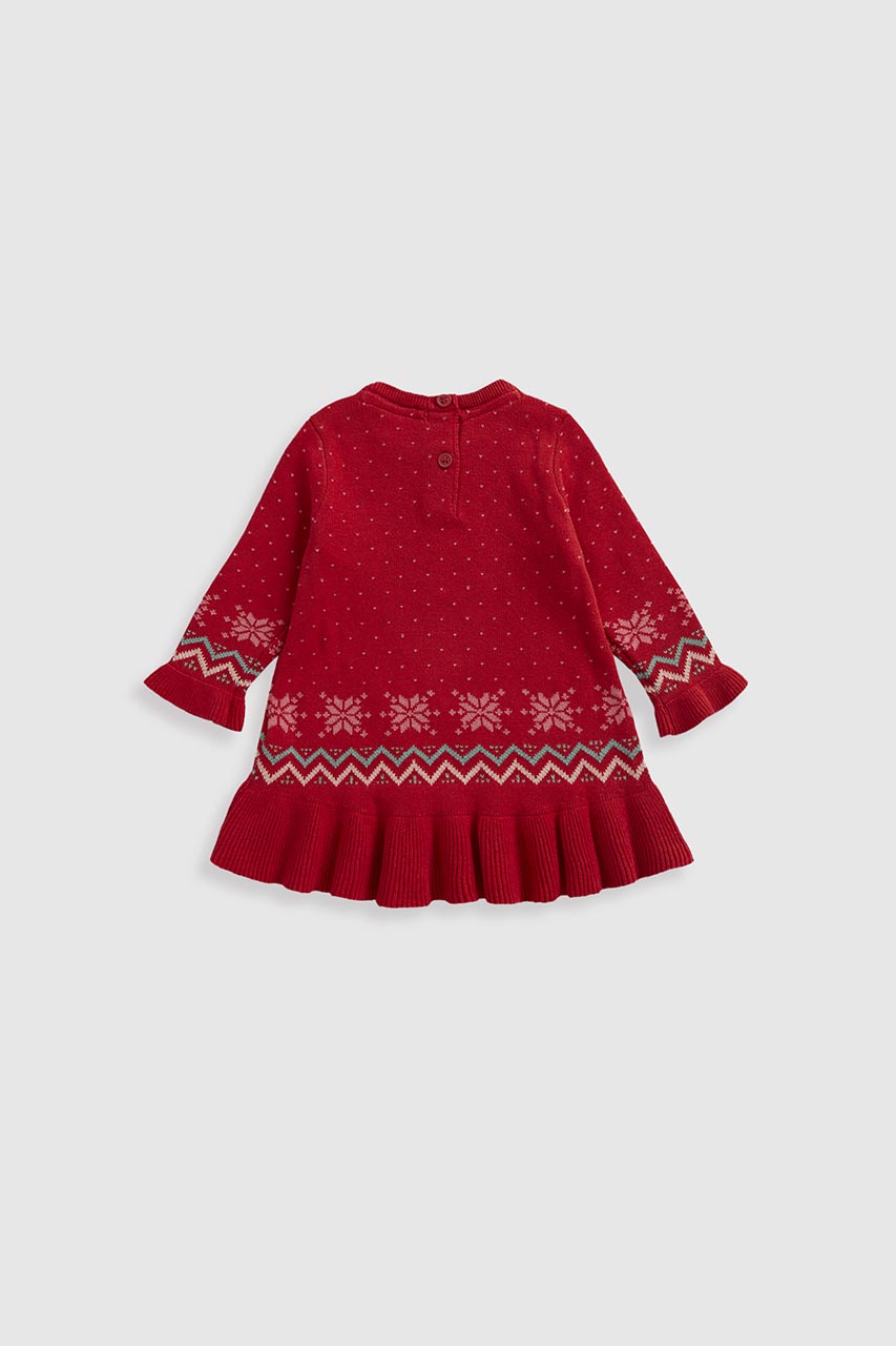 Red Fair Isle Knitted Dress and Tights Set