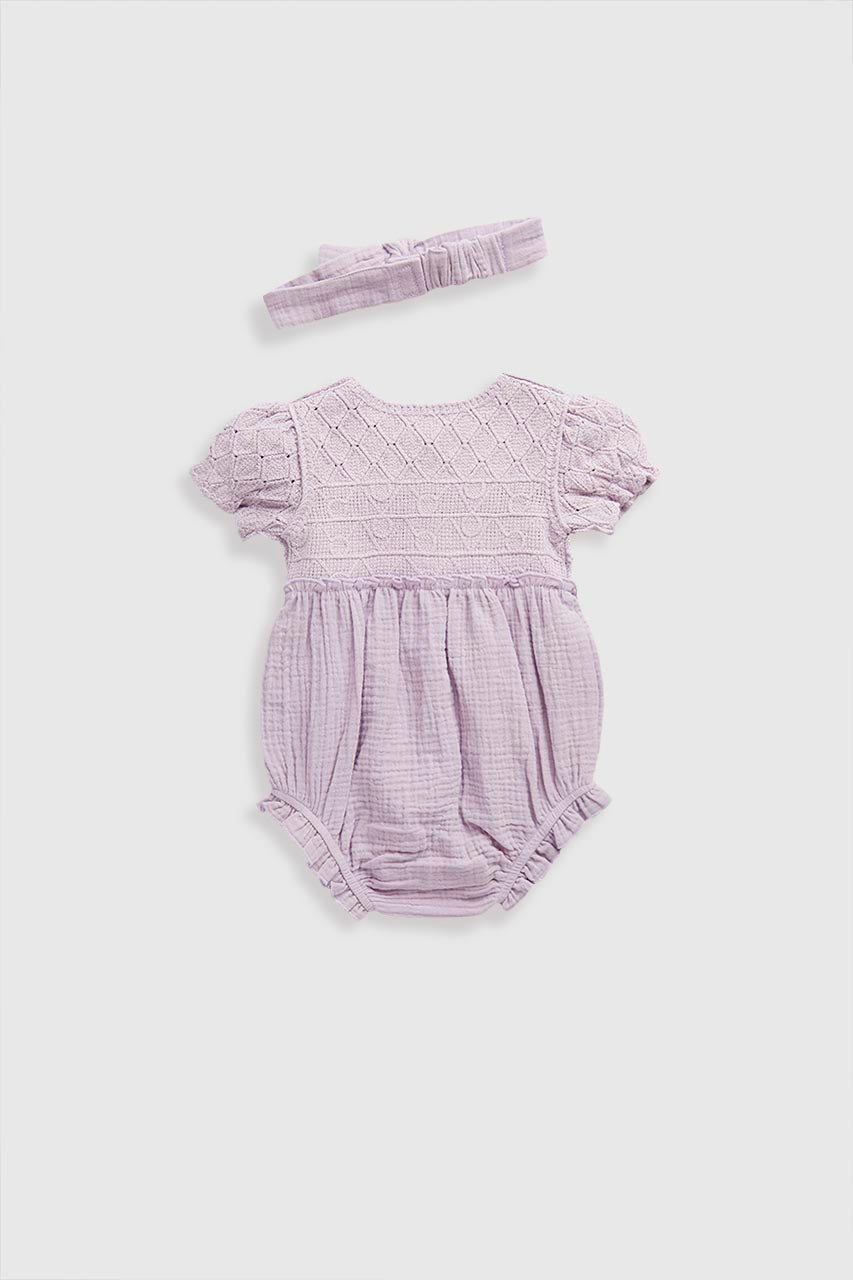 Pink Romper, Tights and Headband Set