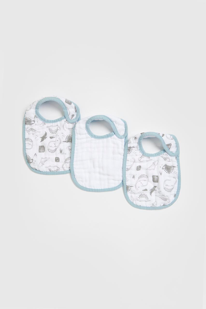 Mothercare Blue Dino Muslin Newborn Bibs - 3 Pack