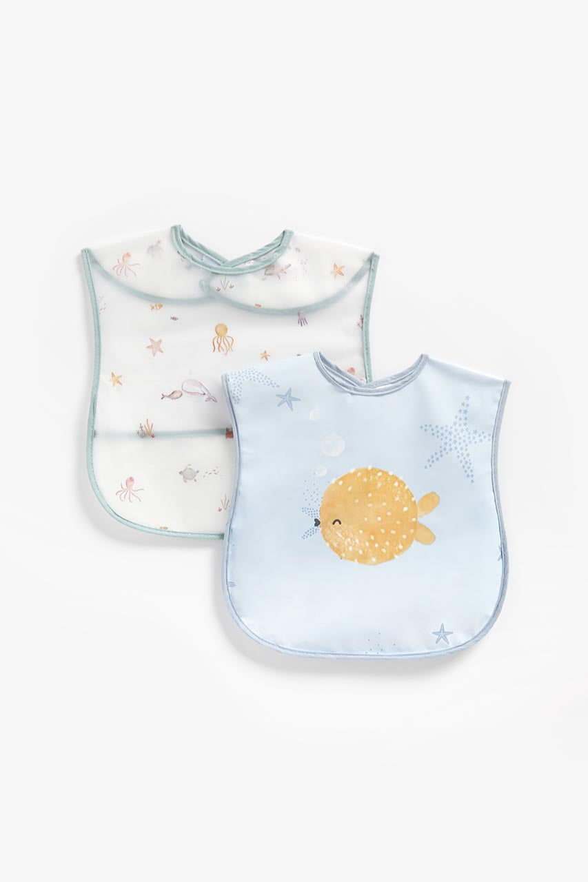 Mothercare You, Me, and the Sea Toddler Crumb-Catcher Bibs - 2 Pack