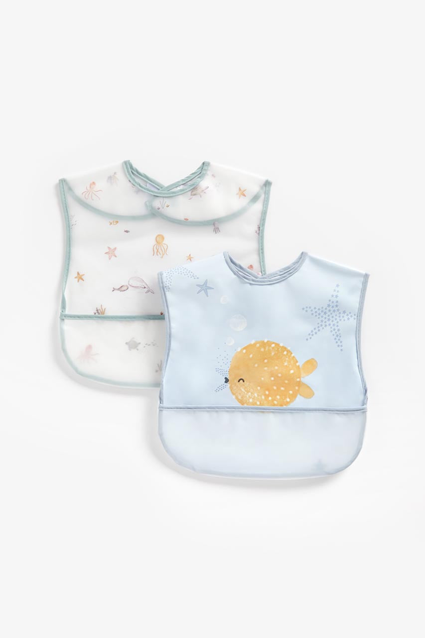 Mothercare You, Me, and the Sea Toddler Crumb-Catcher Bibs - 2 Pack